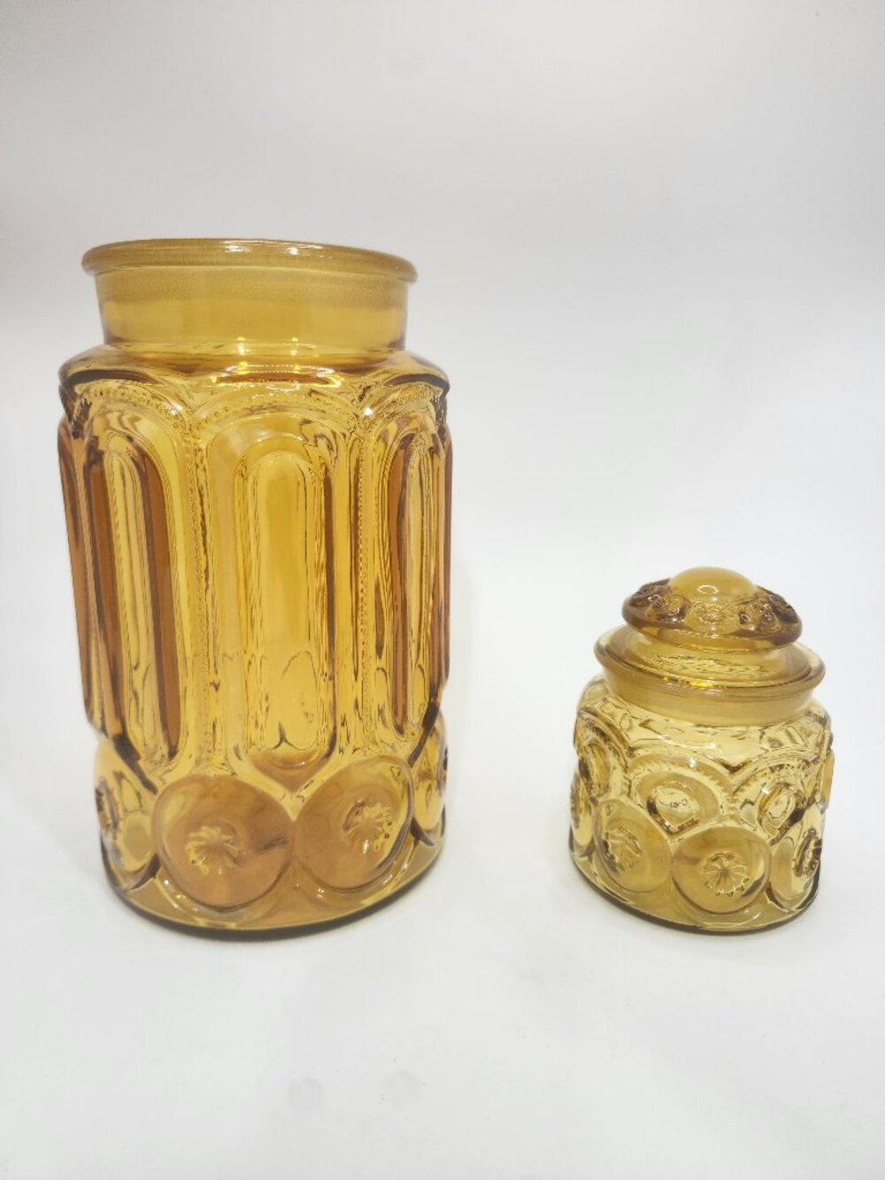 Vintage Amber Glass LE Smith Moon and Stars Canisters